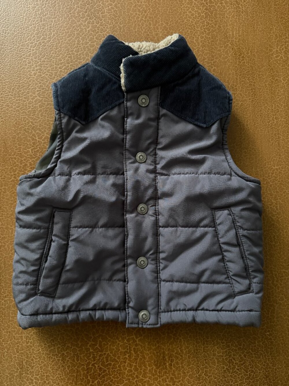 Carter's Fuzzy Vest Grey with Blue Corduroy Trim - Size 2T